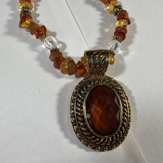 Avon Beaded Chain Medallion 3-Piece Jewelry Gift Set Brown Necklace Ring