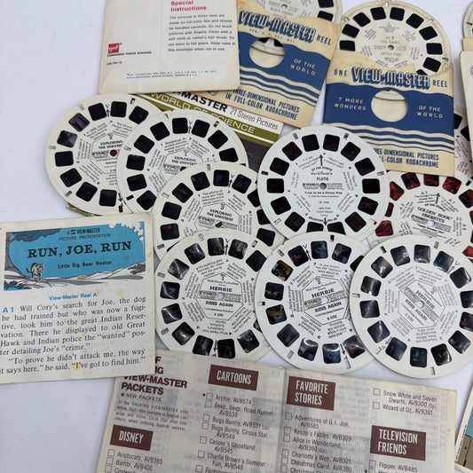 Vintage GAF View-Master Reel Lot Peanuts Charlie Brown, Herbie, Pluto + Sleeves