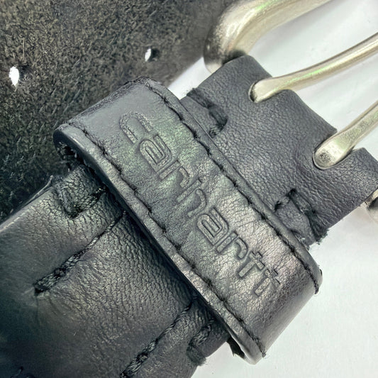 Carhartt Black Leather Belt Size 34 Double-Prong Buckle