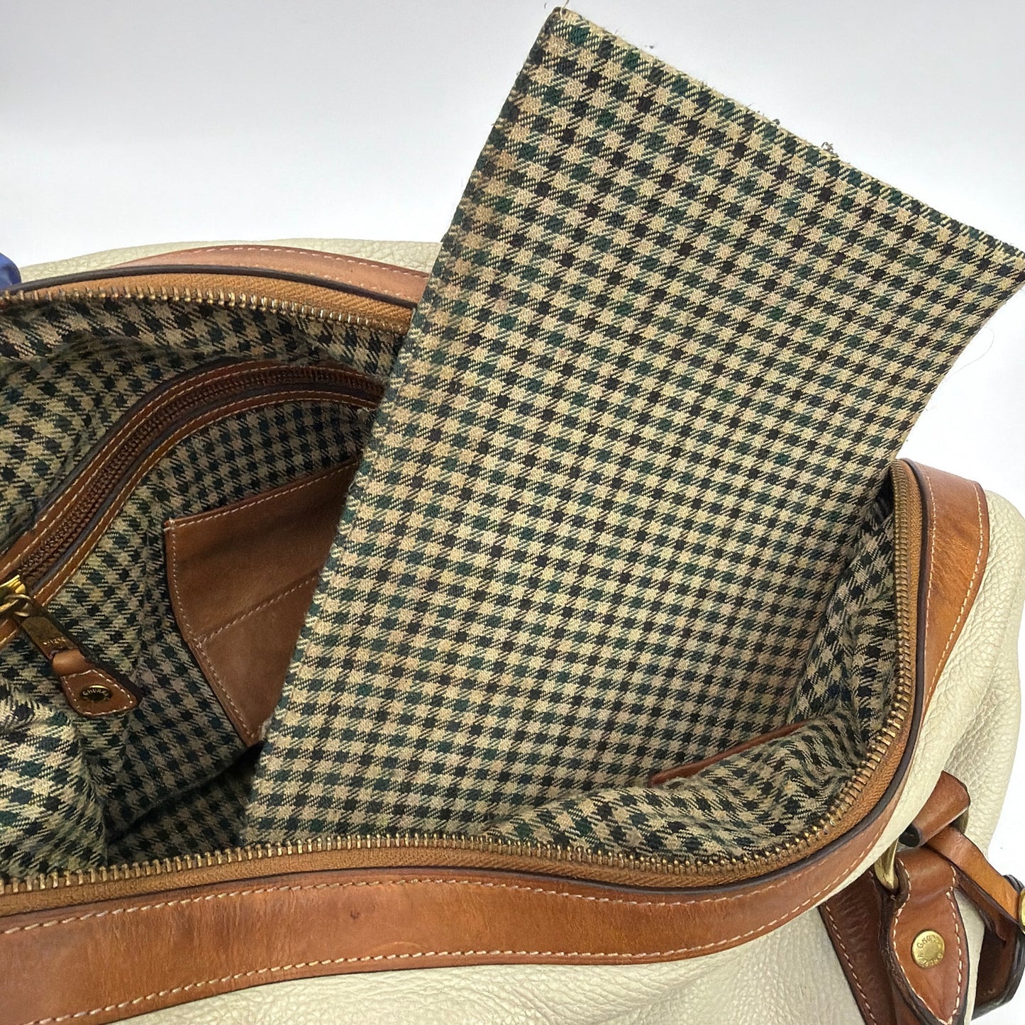 Ghurka Cavalier II No. 97 Weekender Duffel Bag Cream Leather Tan Trim