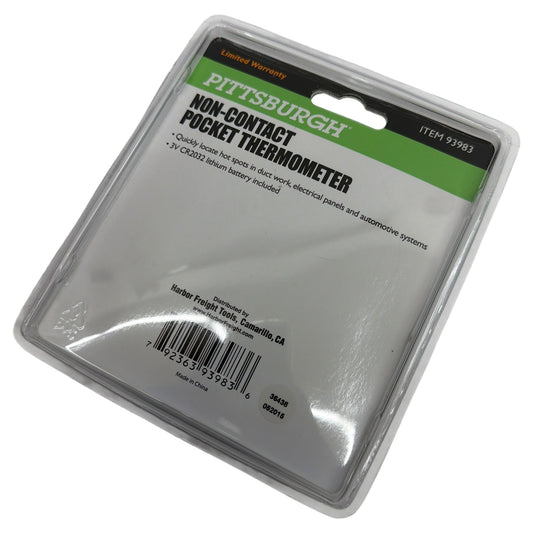 Pittsburgh 93983 Non-Contact Pocket Thermometer Infrared Digital Black New