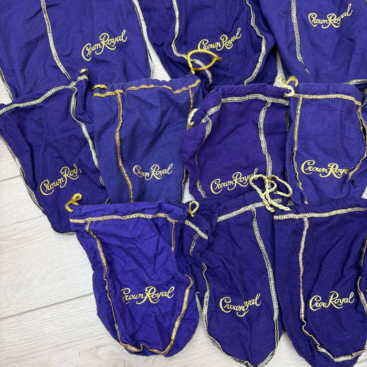 Lot of 16 Crown Royal Drawstring Bottle Bags Mixed Colors Purple Green Tan