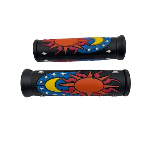 Sun & Moon Zodiac Rubber Handlebar Grips (Pair) – 5 in, Black/Multicolor