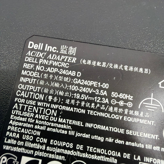 Dell GA240PE1-00 240W AC Adapter 19.5V 12.3A FWCRC with Power Cord