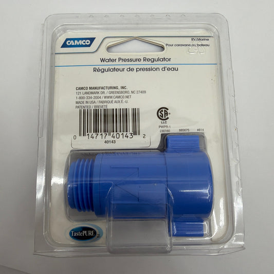 Camco 40143 RV/Marine Water Pressure Regulator Preset 40–50 PSI Blue