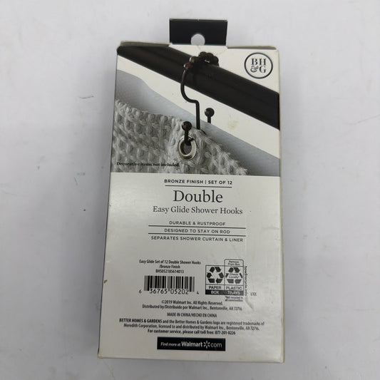 Better Homes & Gardens Double Easy Glide Shower Hooks Set of 12 Bronze Finish