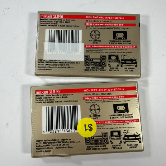 Lot of 2 Maxell XLII 90 High Bias Type II Blank Audio Cassette Tapes Sealed