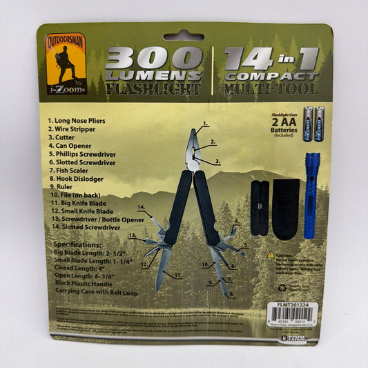 Outdoorsman by i-Zoom 300 Lumen Flashlight and 14-in-1 Compact Multi-Tool Kit FL