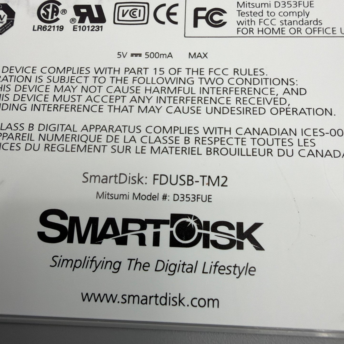 SmartDisk FDUSB-TM2 USB External 3.5" Floppy Disk Drive Mitsumi D353FUE Gray