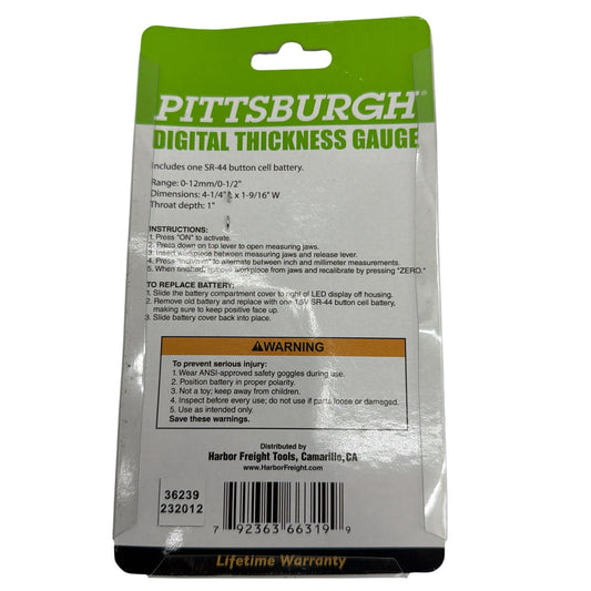 Pittsburgh Digital Thickness Gauge Item 66319 New Sealed