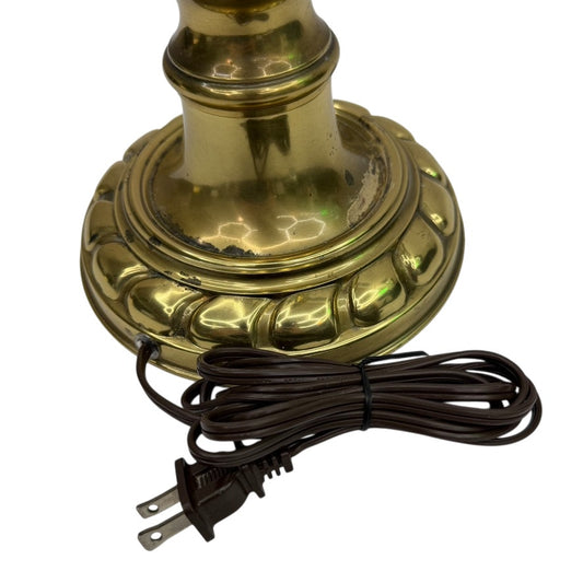 Vintage Stiffel Brass Torch Flame 33" Table Lamp w/ Harp & Finial