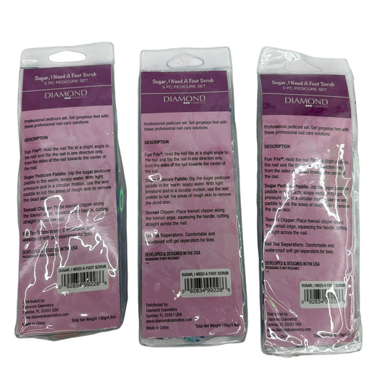Lot of 3 Diamond Cosmetics “Sugar, I Need A Foot Scrub” 5-Pc Pedicure Sets