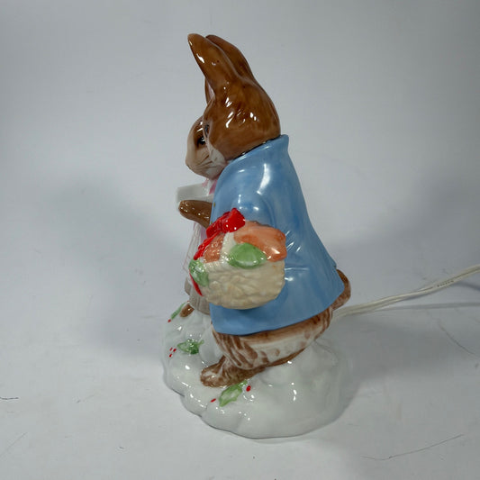 Schmid Rabbits in the Snow Porcelain Figurine Lamp 1989 Corded Tested Working