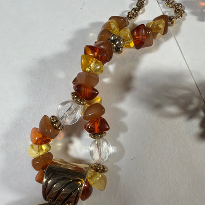 Avon Beaded Chain Medallion 3-Piece Jewelry Gift Set Brown Necklace Ring