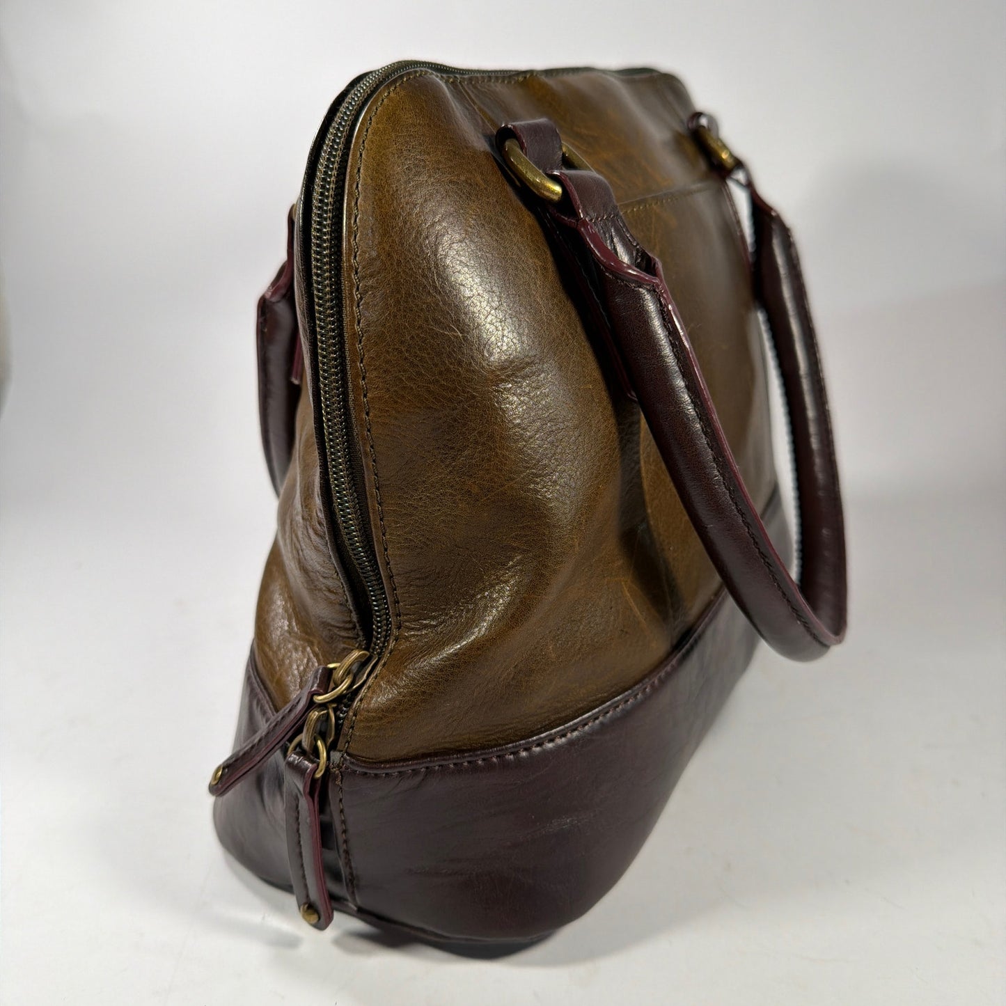 Tignanello Two-Tone Leather Satchel Handbag Brown 14x5x9