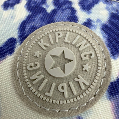 Kipling Small Blue White Print Crossbody Bag With Monkey Keychain