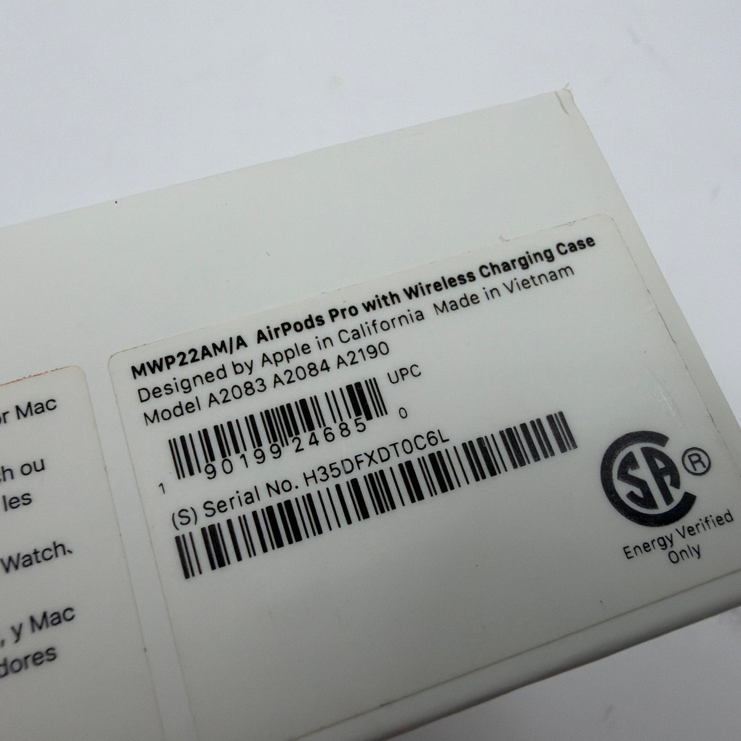 Apple AirPods Pro Retail Box Only MWP22AM/A