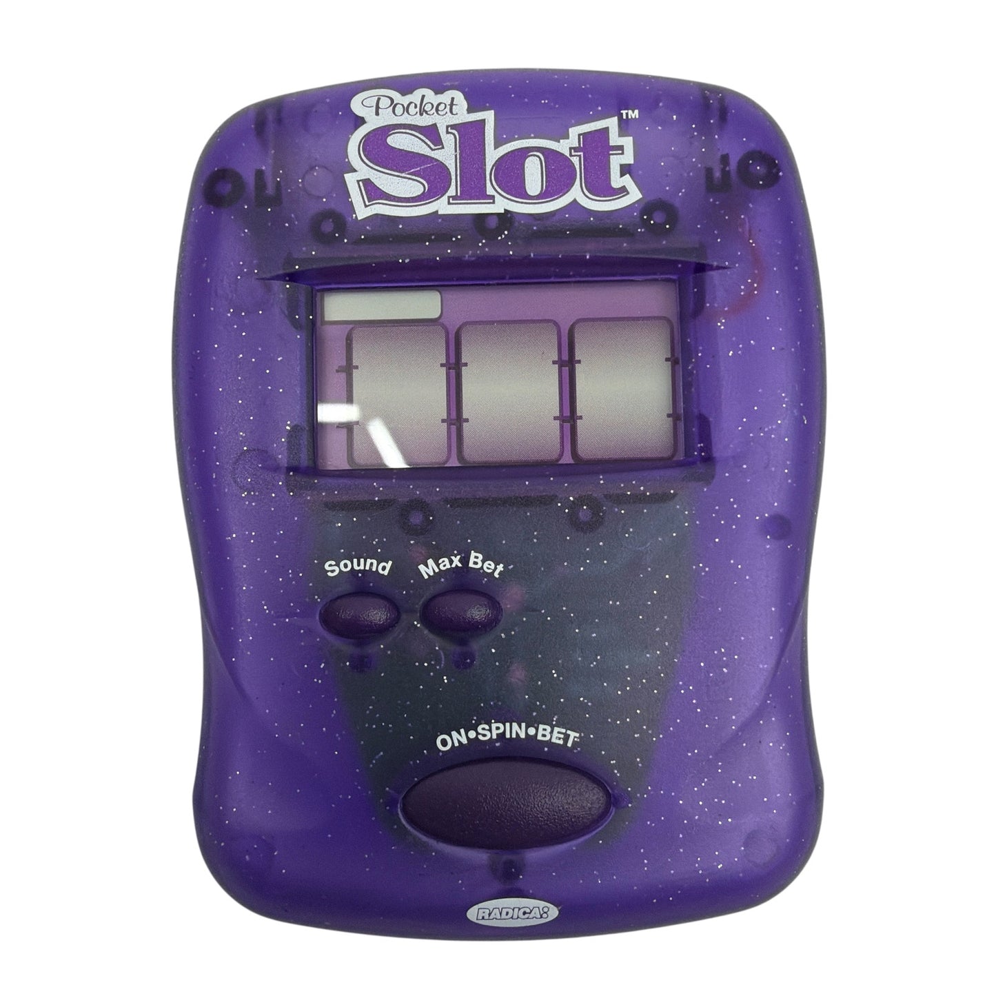 Radica Pocket Slot Handheld Electronic Game Translucent Purple Tested Working