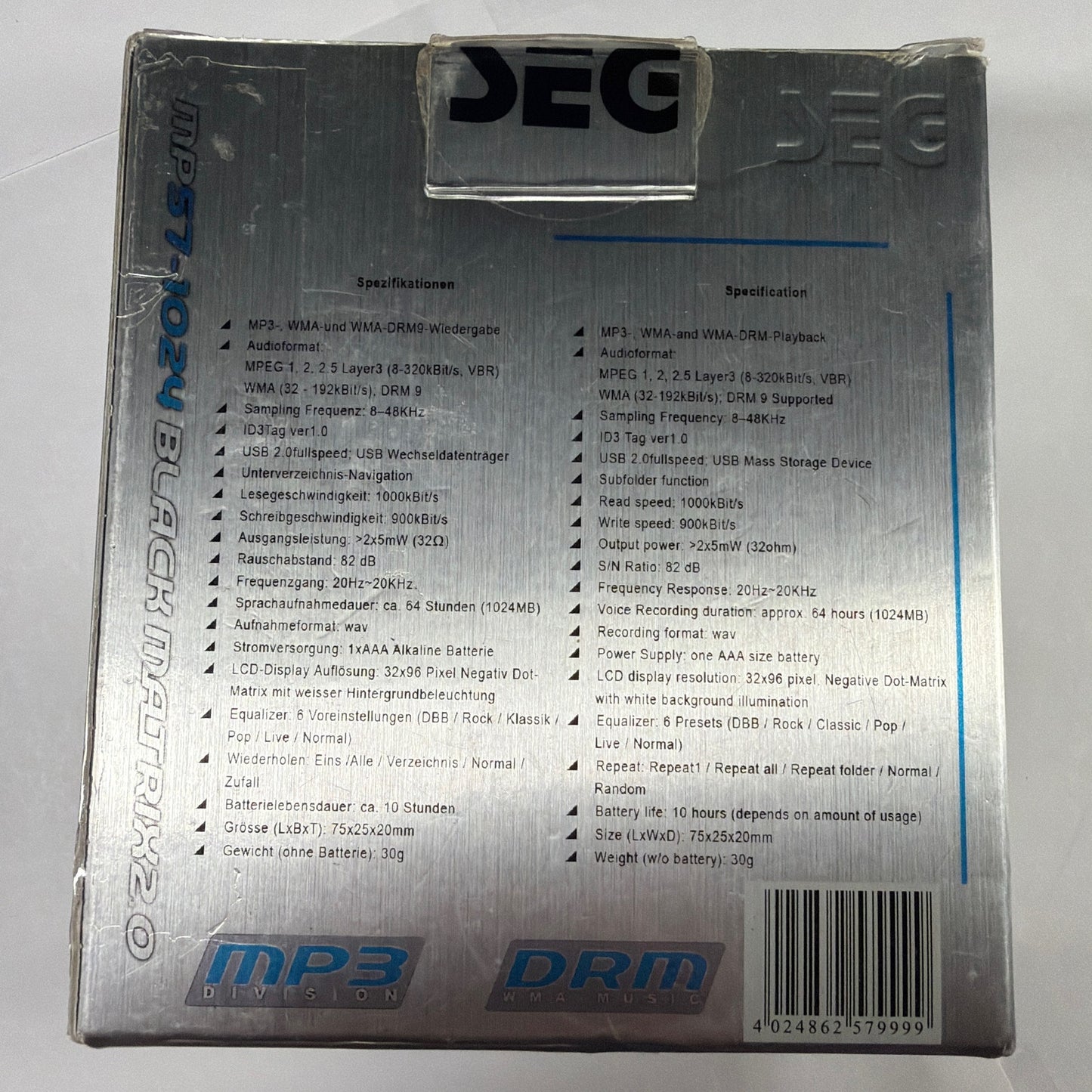 SEG MP57-1024 Black Matrix 2.0 1GB USB MP3 Player Tested Working