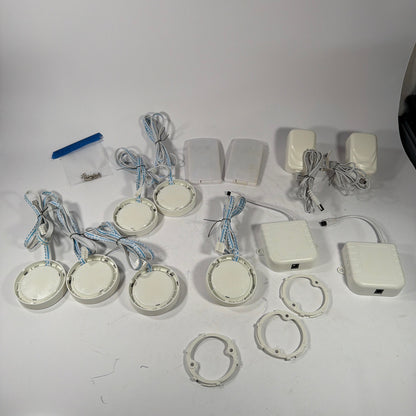 6 RGB LED Puck Lights Under Cabinet Kit w/ 2 Remotes & 2 Power Adapters Tested