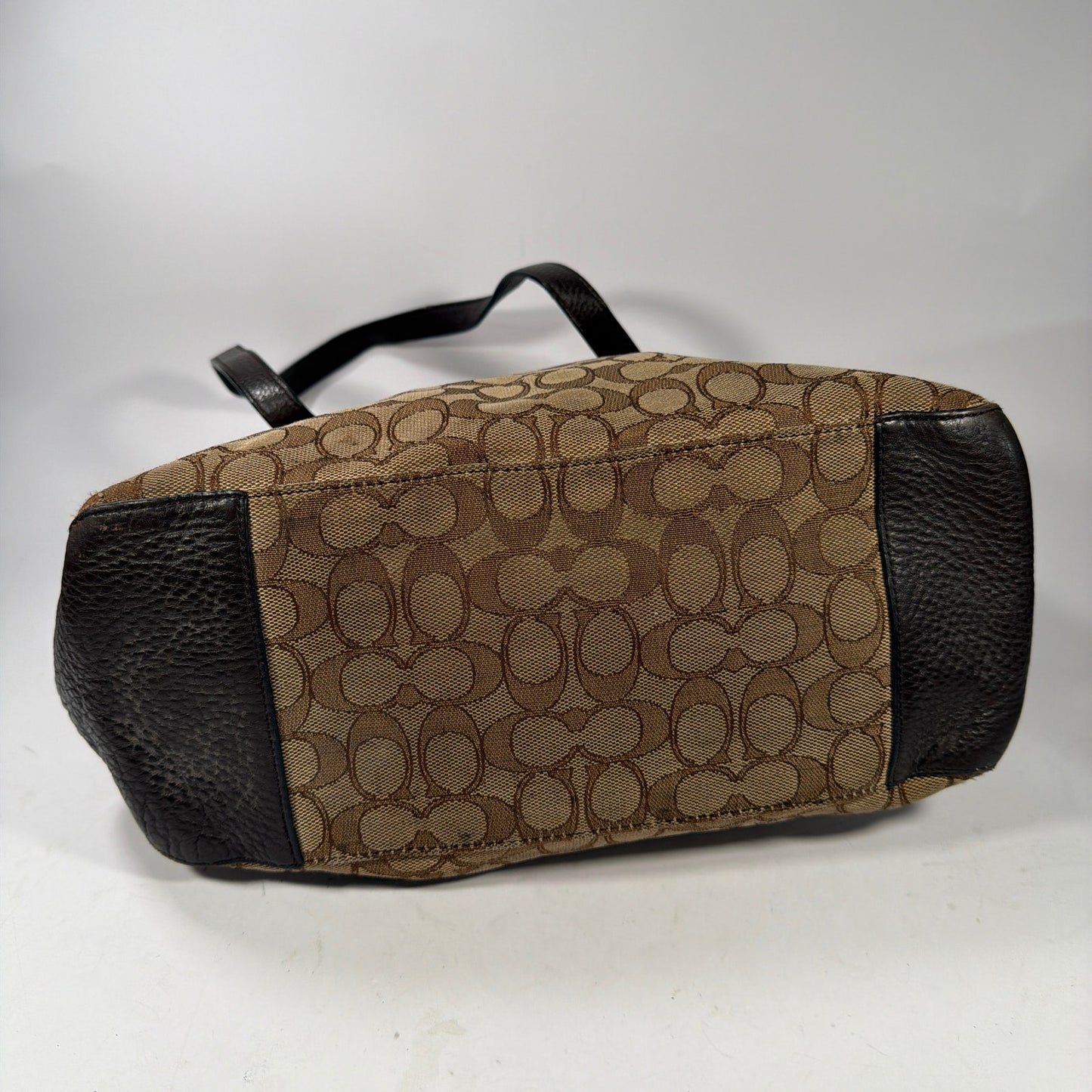 Coach Signature Jacquard Tote Shoulder Bag Brown Tan