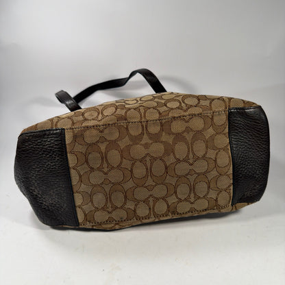 Coach Signature Jacquard Tote Shoulder Bag Brown Tan