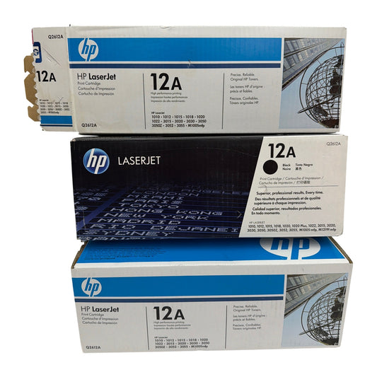 Lot of 3 Genuine HP LaserJet 12A Black Toner Cartridges Q2612A