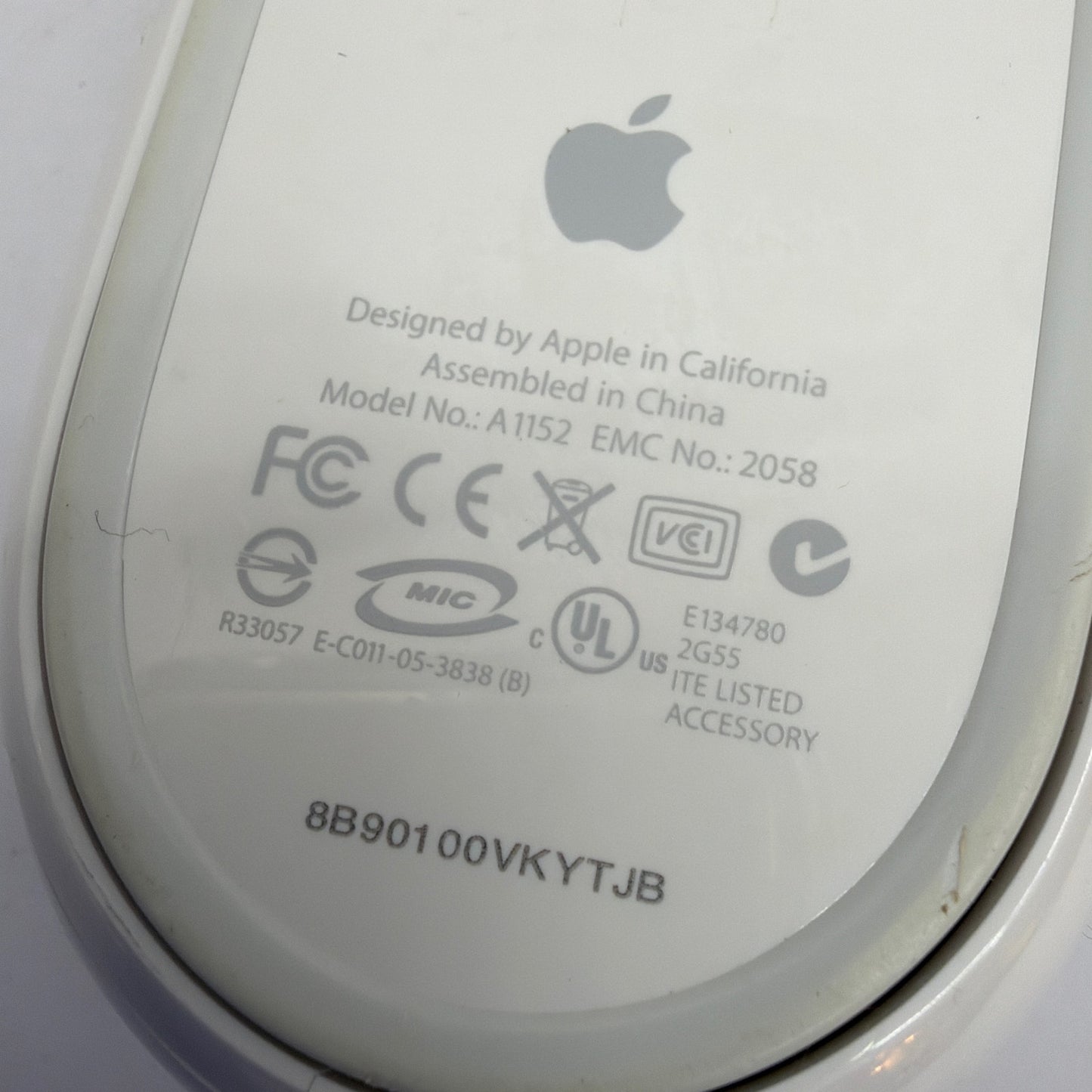 Apple Wired USB Mouse Model A1152 EMC 2058 White Tested Working