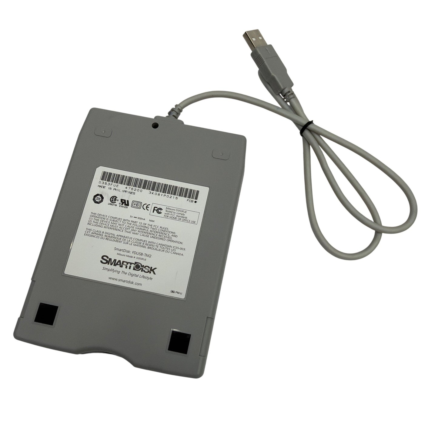 SmartDisk FDUSB-TM2 USB External 3.5" Floppy Disk Drive Mitsumi D353FUE Gray