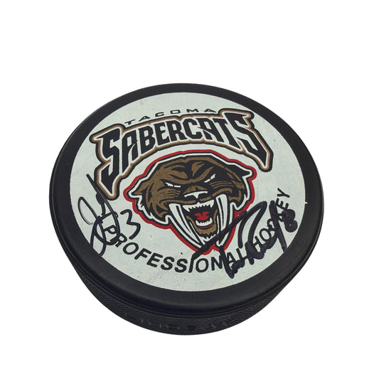 Tacoma Sabercats Dr Pepper Promotional Hockey Puck Autographed 3 Inch