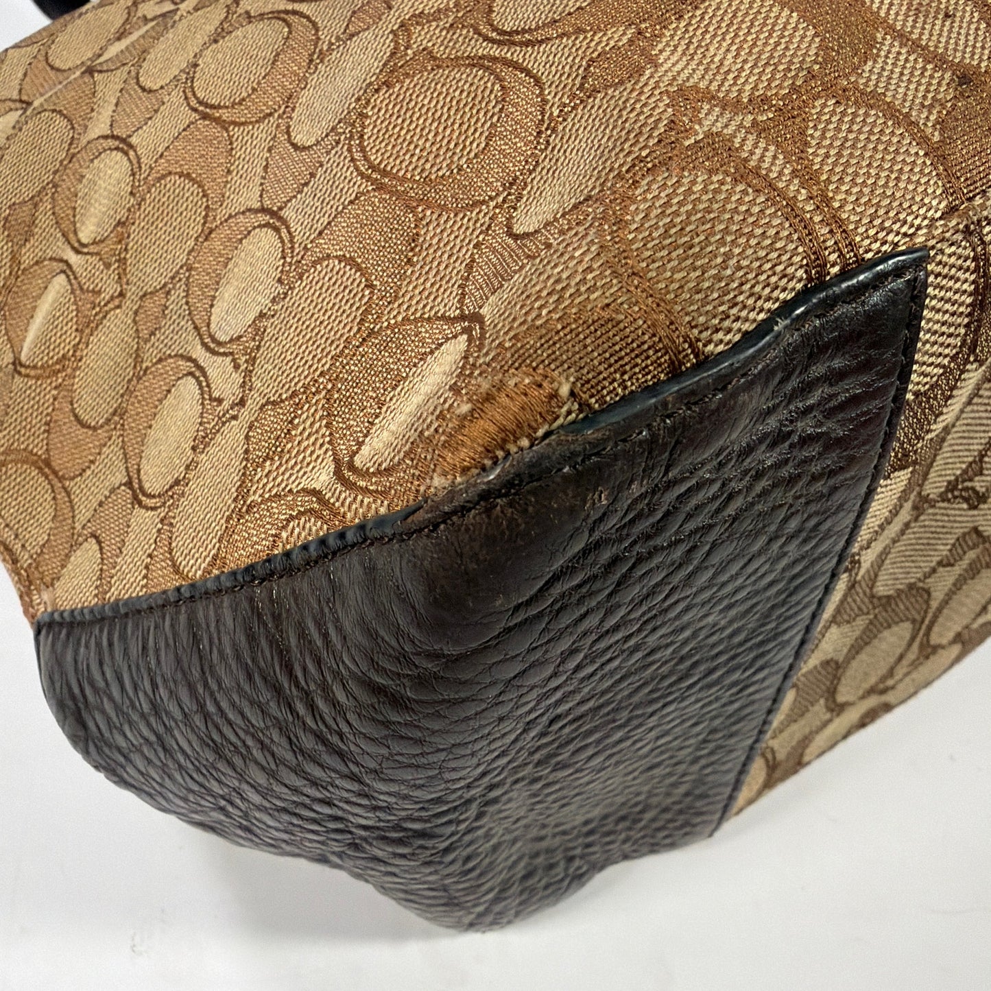 Coach Signature Jacquard Tote Shoulder Bag Brown Tan