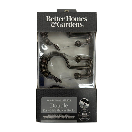 Better Homes & Gardens Double Easy Glide Shower Hooks Set of 12 Bronze Finish