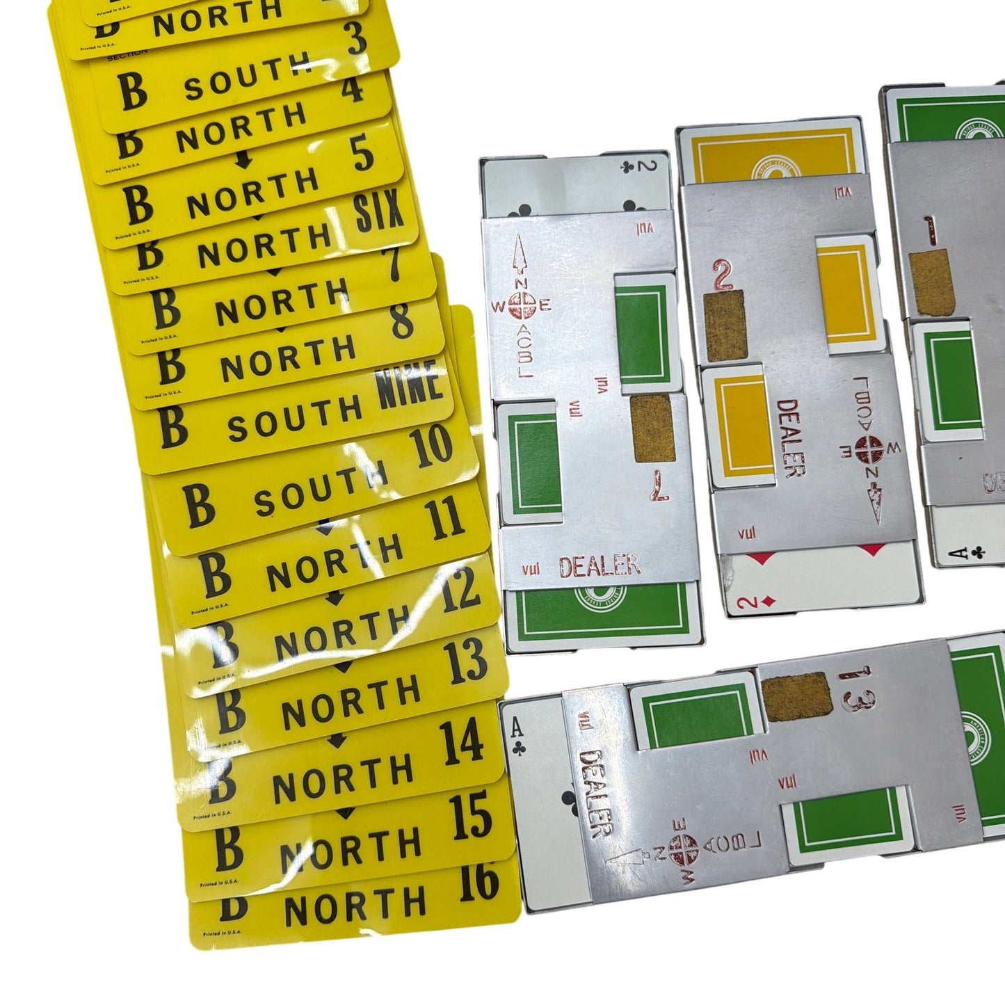 Vintage Duplicate Bridge Tournament Set – 36 Aluminum Boards, 16 Table Cards