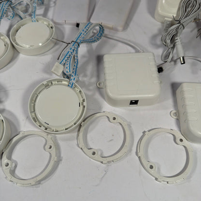 6 RGB LED Puck Lights Under Cabinet Kit w/ 2 Remotes & 2 Power Adapters Tested