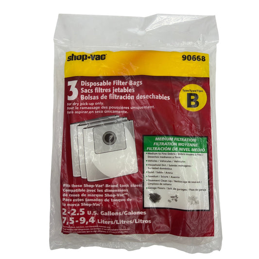 Shop-Vac 90668 Type B Disposable Filter Bags 2–2.5 Gallon 3-Pack