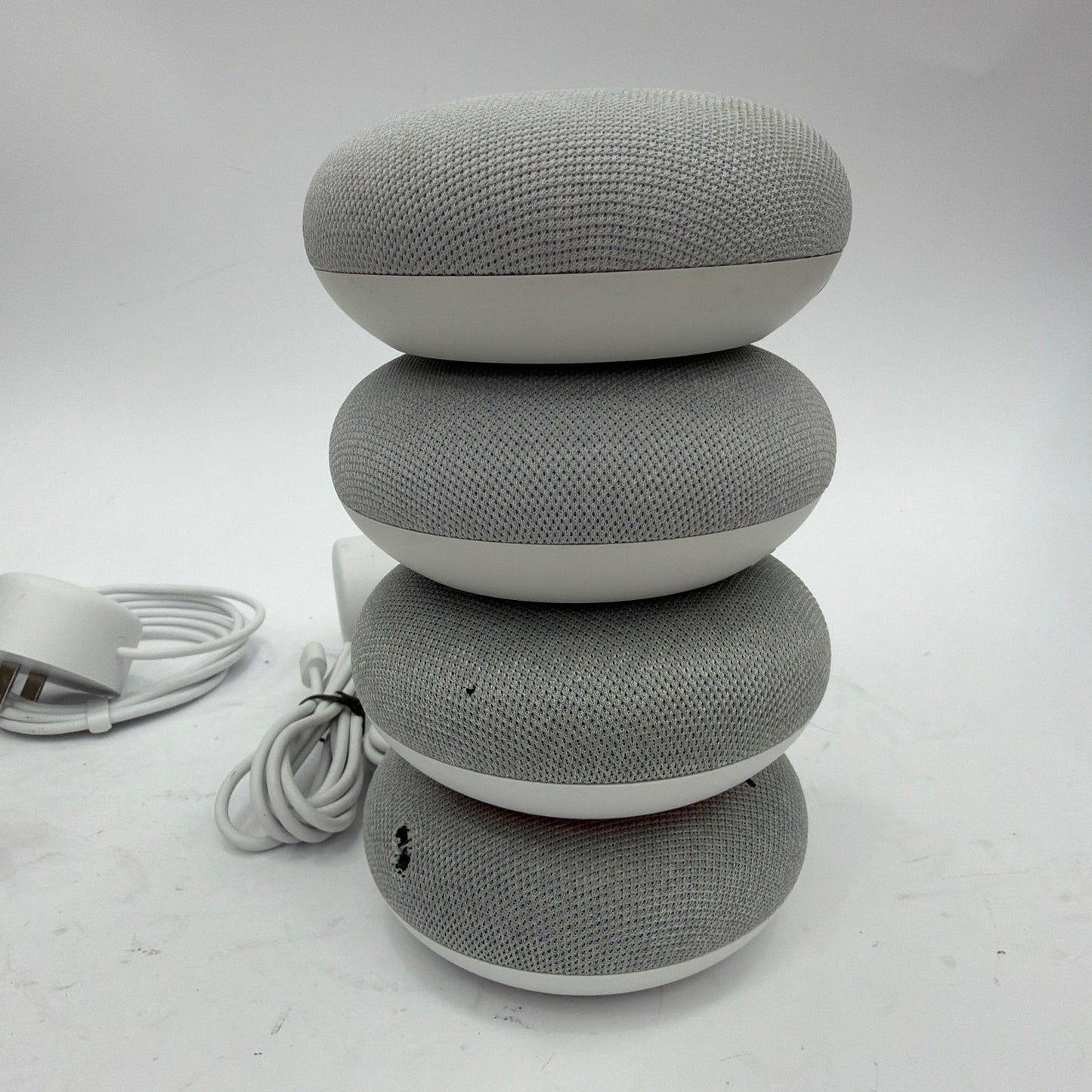 Lot of 4 Google Home Mini Smart Speakers Mixed Models Micro-USB and Barrel Power