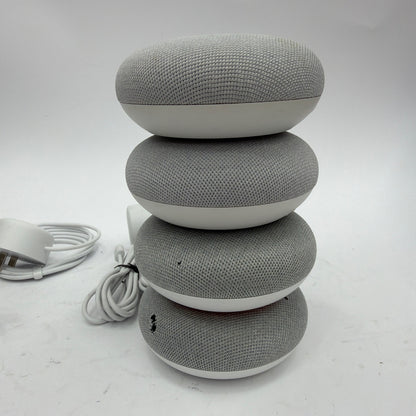 Lot of 4 Google Home Mini Smart Speakers Mixed Models Micro-USB and Barrel Power