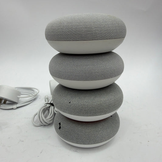 Lot of 4 Google Home Mini Smart Speakers Mixed Models Micro-USB and Barrel Power