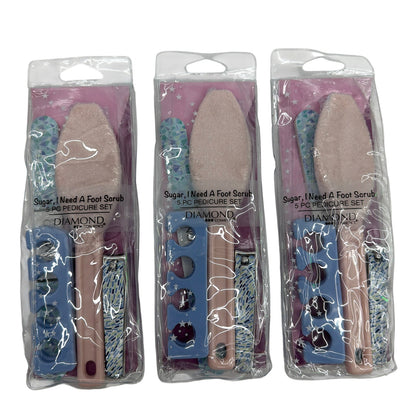 Lot of 3 Diamond Cosmetics “Sugar, I Need A Foot Scrub” 5-Pc Pedicure Sets