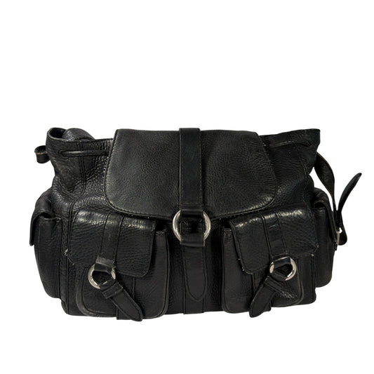 Cole Haan Black Pebbled Leather Messenger Shoulder Bag 16 x 5 x 10 in