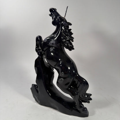 Black Rearing Horse Candle Figurine 11 x 7 x 4 in
