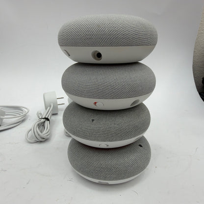 Lot of 4 Google Home Mini Smart Speakers Mixed Models Micro-USB and Barrel Power