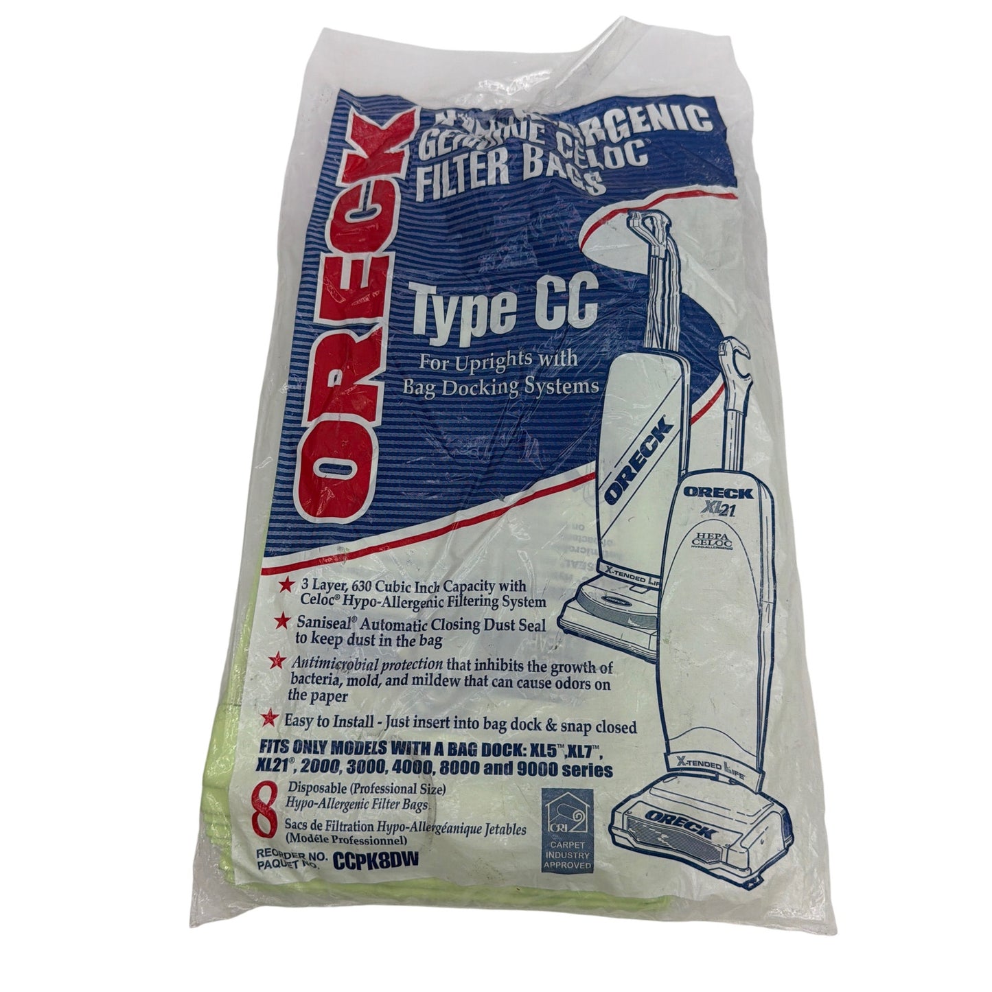 Oreck Type CC Hypo-Allergenic Vacuum Bags CCPK8DW – 6 Bags (Open Package)