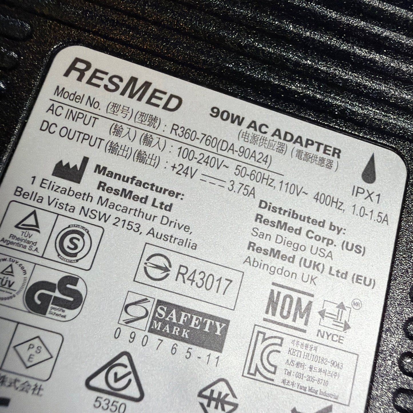 ResMed R360-760 DA-90A24 90W AC Adapter 24V 3.75A Power Supply 3-Pin w Cord