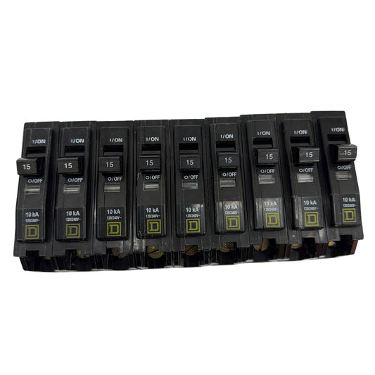Square D QO115 15A 1-Pole 120/240V Circuit Breaker Lot of 9