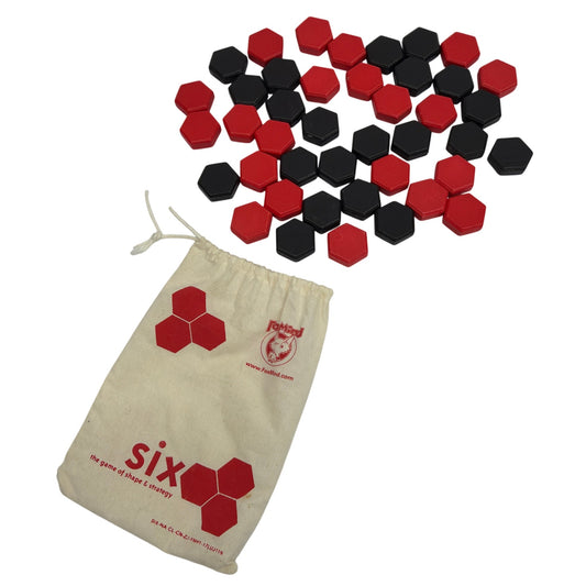 FoxMind Six The Game of Shape & Strategy Wooden Hexagon Tile Game Set w/ Bag