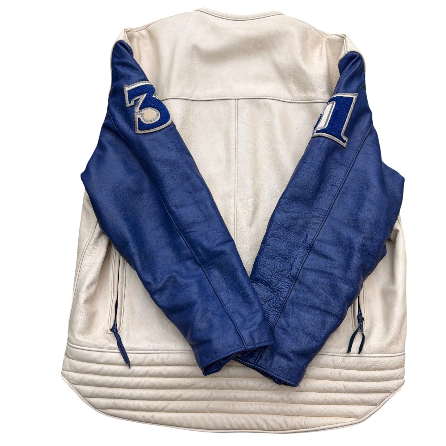 Schott NYC Formula One Racing Leather Jacket Blue/Cream Size 1X Made in USA