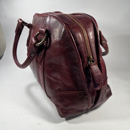 Frye Oxblood Burgundy Leather Satchel Handbag with Shoulder Strap