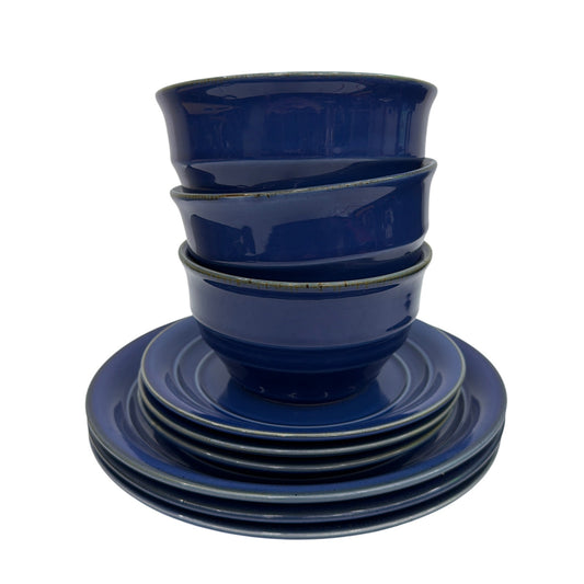 Storey Hill Lodge Country Crock Blue Stoneware 9-Piece Dinnerware Set 3 Each