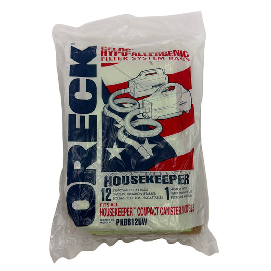 Oreck PKBB12DW Housekeeper Compact Canister Vacuum Bags 12-Pack + Motor Filter